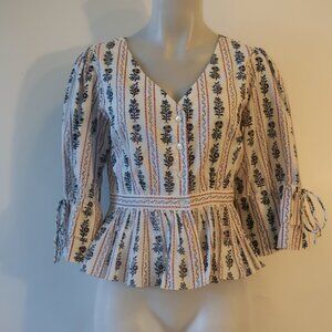 Daydress Cropped Floral Block Print Blouse Small